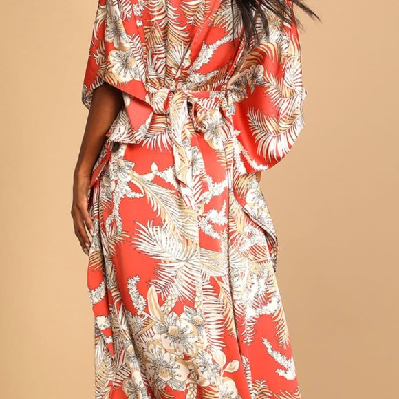 Lulu's Take A Holiday Orange Tropical Print Maxi Dress - Picture 2 of 2